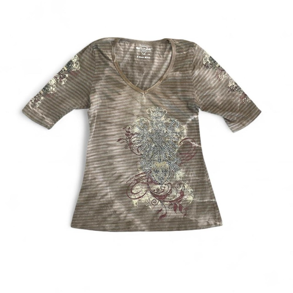 Vintage Y2K Fairy Grunge Rhinestone Stripe Baby Tee